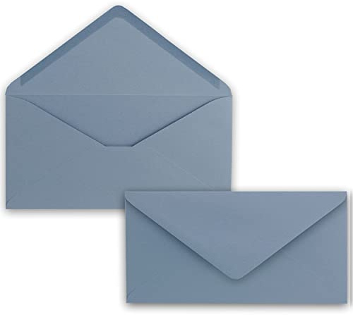 100 Brief-Umschläge Graublau (Blau) DIN Lang - 110 x 220 mm (11 x 22 cm) - Nassklebung ohne Fenster - Ideal für Einladungs-Karten - Serie FarbenFroh