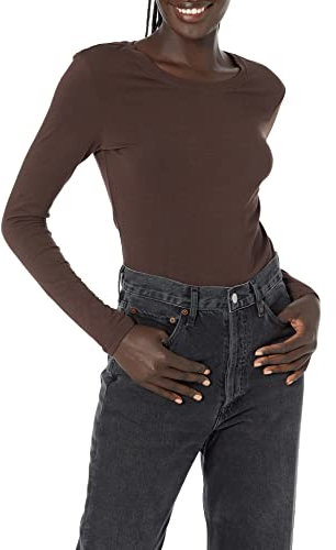Amazon Essentials Camiseta de Cuello Redondo y Manga Larga de Corte Estándar (Disponible en Tallas Grandes) Mujer, Expresso, XL