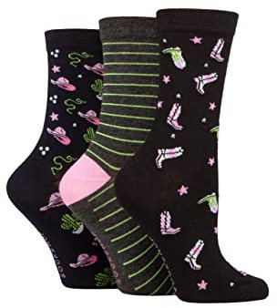 SockShop Lazy Panda Femme Nouveauté Chaussettes en bambou Paquet de 3 Cowboy 37-42
