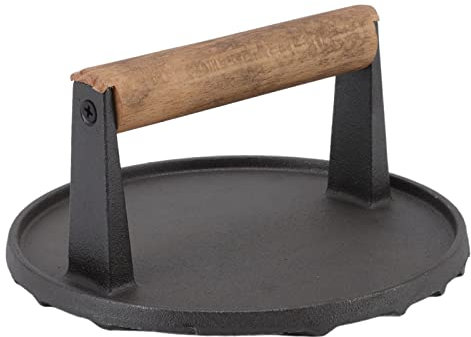 wrtgerht BacoPress Runde, schwere Guss-Grillpresse/Fleischpresse/Steakgrillgewicht/Burgerzertrümmerer/Burgerpresse mit Holzgriff Küchengeräte