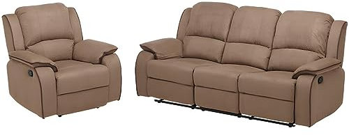 Vente-unique-Couchgarnitur Relax 3+1 - Microfaser - Taupe - Hernani