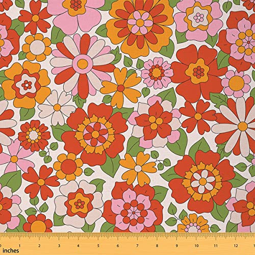 Vintage-Boho-Pflanzen-Blumenstoff von The Yard 60er / 70er Jahre, groovig, dekorativ, wasserdicht, Outdoor-Stoff, Retro, Hippie, Blumenstoff, Polsterstoff für Stühle, botanisch, bunt, Outdoor-Stoff, 2