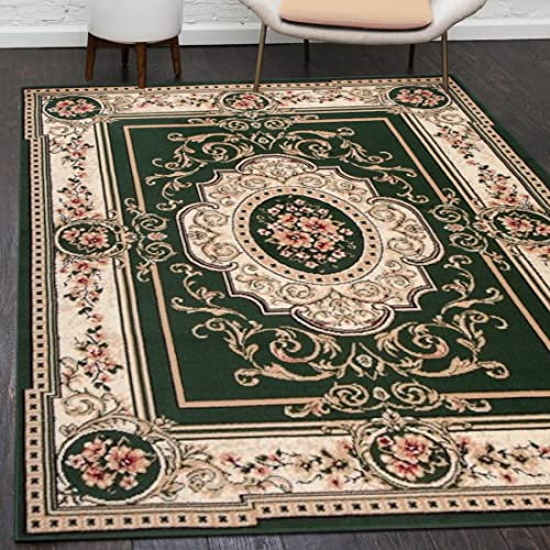 Mazovia Orientalisch Vintage Teppich - Kurzflor - Muster mit Medaillon - Traditioneller Teppich für Wohnzimmer, Esszimmer - ÖKO-TEX Wohnzimmerteppich - Grün 220 x 300 cm
