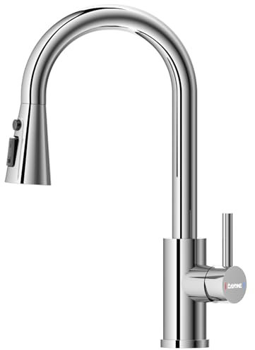 DAYONE Wasserhahn Küche mit Brause Ausziehbar, Chrom Hochdruck Küchenarmatur mit 3 Sprühfunktionen, SUS304 Edelstahl Ausziehbar Armatur, 360° Drehung Mischbatterie, 1 Loch Spültischarmatur für Küche