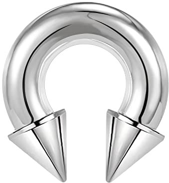 ZS Chirurgenstahl Spike Hufeisen Circular Barbell Ringe, 00G 0G 2G 4G 6G 8G 12G 16G Dick PA Rings, CBR Nasenring Septum Ohr Piercing Körperschmuck (Silber,00G,16mm)