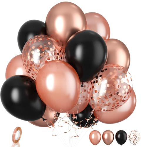 Biapian Rose Gold and Black Balloons - 20 Pcs Metallic Pearl Confetti and Matte Latex Balloons for Birthday, Baby Shower, Wedding Party Decoration