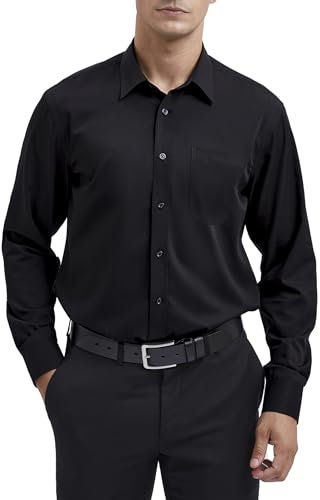 HISDERN Men's Black Dress Shirt Long Sleeve Regular Fit Business Bamboo Fiber Shirt Casual Wrinkle-Free Shirt with Pocket,XL