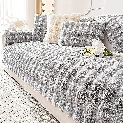 LINGKY Couch Überzug, Sofa Überzug 1/2/3/4 Sitzer L Form Sofa Cover Sofabezug Ecksofa, Universelle Sofaschoner rutschfest, Plüsch Sofa Sitzkissenbezug für Wohnzimmer (Hellgrau,70x70cm)