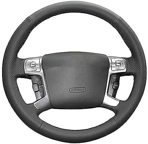Schwarzer Leder-Auto-Lenkradbezug, für Ford Mondeo Mk4 S-Max Focus 3 Kuga, handgenähter Auto-Lenkradbezug