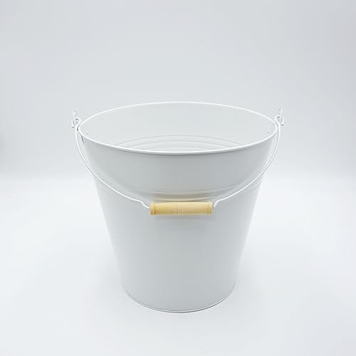 Topf Zink rund konisch mit einem Henkel und Holzgriff weiß Ø 29 cm