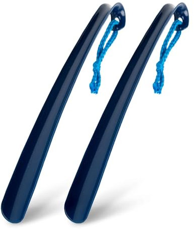 Blue Badge 43cm Shoe Horn, Extra Long Handled Navy Plastic Shoe Horn for Taking Boots on and off with Comfort Grip, Long Shoe horn for Men, Women - Pack of 2