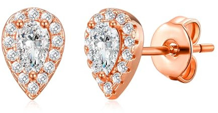 Philip Jones Rose Gold Plated Pear Halo Earrings Created with Zircondia® Crystals