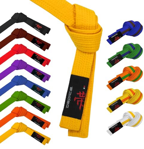 DEPICE Ceinture d'arts Martiaux - en Pur Coton avec 7 rangées de Coutures Solides en Polyester - Jaune - 320 cm