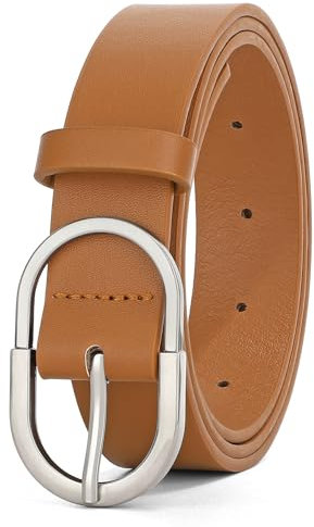 WHIPPY Leder Gürtel Damen Ledergürtel Herren Mode Gürtel silberne Schnalle für Jeans Hosen,braun 110cm