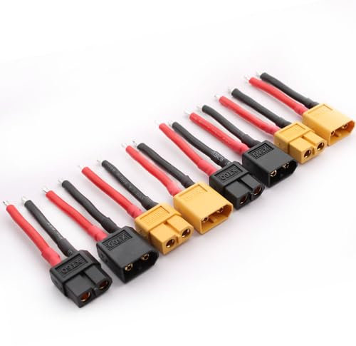 VISSQH (8Stück) 4 Paar xt60 stecker Kabel XT60 Männlich Weiblich Stecker mit Kabel 53mm 14AWG Silikon Draht für RC Lipo Batterie Kabel(Gelb/Schwarz)