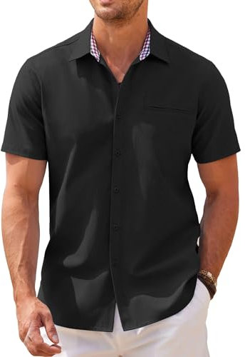 COOFANDY Shirts for Mens Short Sleeve Shirt Casual Business Shirt Oxford Summer Button Down Shirts Dress Regular Fit Black XXL