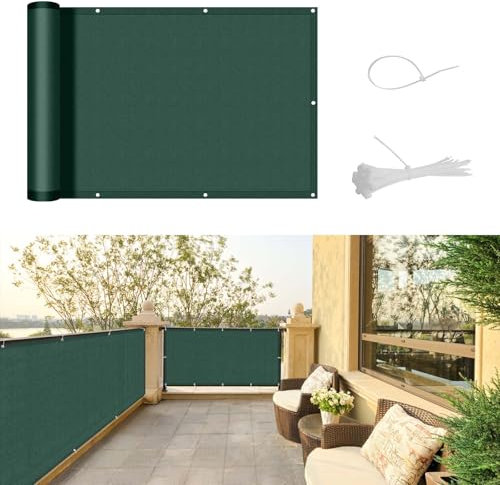 SUNNY GUARD Frangivisto Balcone 90x600cm Protezione Balcone Privacy,Protezione UV,Antivento e Impermeabile Ringhiera Copertura per Giardino terrazza con Fascetta,Verde