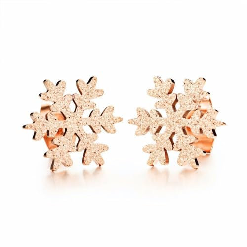 KIM JOHANSON® Edelstahl Damen Schmuckset *Schneeflocke* Halskette mit Anhänger & Ohrringe in Roségold | Boho Schmuck für Frauen | Glänzend | Wasserfest | Winterschmuck | Weihnachten | Schmuckbeutel