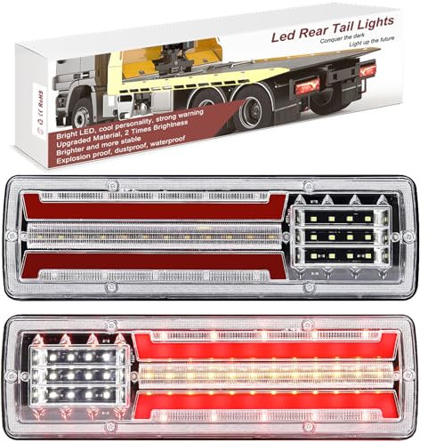 Ygmylandbb Led Feux Arrière De Remorque, feux arrières lampe pour camion, 2Pcs Lampe Lumineuse Stop Arrière, 12V Universel Séquentiel Fluide Stop Frein Tourner Singal Feu Arrière (12, Volts)