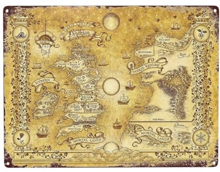 Vintage Metallschilder A Court of Thorns And Roses Map Tin Sign Fantasy Poster Wall Art Decor Retro Plaque acotar merch gifts for Home Bar Pub Club Cafe,Antique Tinplate Indoor Outdoor Decor 14 x 20,3