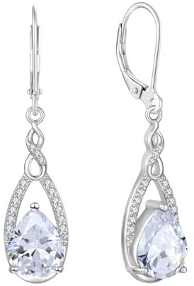 JO WISDOM Damen Hängende Ohrringe Ohrhänger Unendlichkeit Träne Silber 925 mit 3A Zirkonia Kristall April Geburtsstein,Schmuck für Frauen