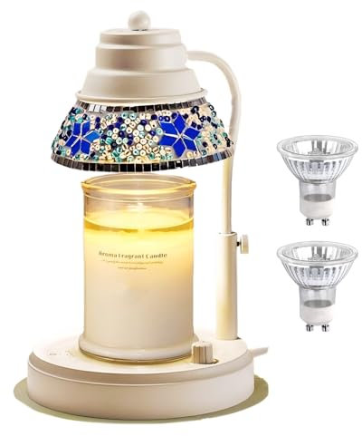 WARMCITY Electric Candle Warmer Lamp with Colorful Diamond Lampshade, UK Plug Metal Wax Burner Lamp with Timer and Dimmer, Adjustable Height Candle Warming Light Home Decor (White)