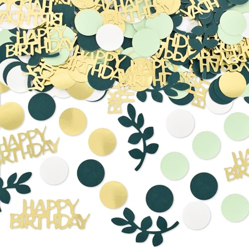 200 Stück Happy Birthday Konfetti Gold Grün, Geburtstag Deko, Tischdeko Streudeko Gold, Glitzer Confetti für Party Dekoration (Salbei)