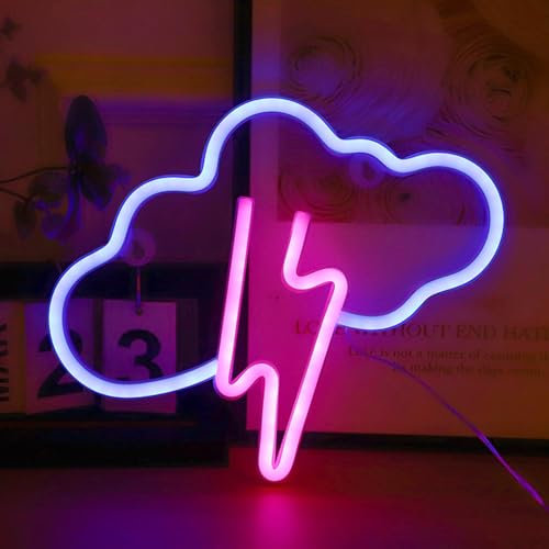 Colexy Neon Sign, Blau Wolke und Rosa Blitz Neon Schild, LED Neonlicht-Zeichen, Gaming Zimmer Deko, Blitz Neonlicht, Leuchtschild, LED Sign, LED Deko, LED Schild (USB und Batteriebetrieben)