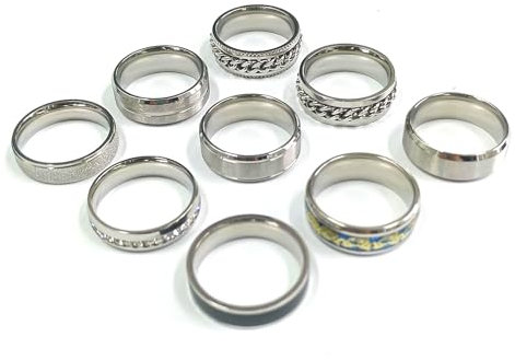 SOXEMAN 9 Stück/Set Herren Gold Silber Ring Set (2 davon Kette Drehringe lindern Angst und Stress) Trendy und Mode Damen Paar Edelstahl Ringe