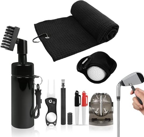 Golf Accessories Golf Cleaning Kit Golf Club Cleaner Brush with Water Spray Bottle, Microfiber Groove Cleaner, Golf Ball Cleaner Pouch, Golf Towel Set - Ideal Golf Gift for Men