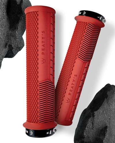 Peaty's Monarch Grips Fahrradgriffe - Knurl Fahrrad Lenkergriffe, Fahrradgriffe Ergonomisch für Komfort, Fahrrad und MTB Griffe, Fahrradlenker Griffe für Mountainbike - Dünn 30-32 mm, Rot