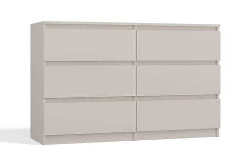 CDF Kommode Malwa M6 120| Farbe: Kaschmir (beige) | Schrank für Dokumente, Kleinigkeiten | Ideal für Wohnzimmer, Schlafzimmer, Kinderzimmer, Jugendzimmer und Büro | 6 geräumige Schubladen