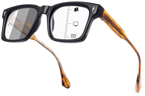 SKYWAY Mens Photochromic Progressive Multifocus Reading Glasses Blue Light Blocking, Large Frame Multifocal Readers Computer Eyeglasses Anti UV/Eye Strain
