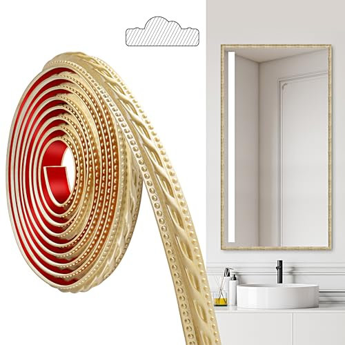 JUNART Moulures en PVC, 300cm×2cm, Autocollantes, Pour Plafonds, Moulures Murales Pour Bordures de Murs, Cadres de Miroirs, Plafonds, Plinthes, Armoires(Champagne Or)