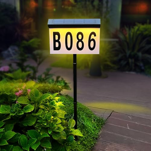 Light Up House Number for House,Solar Address Sign for Yard,Warm& Cool Solar Address light for Yard.Waterproof Solar Address Number for Outside,Mailbox,House(Wall Mounted+In Ground)