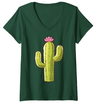 Damen Kaktus-Shirt für Erwachsene, Kinder, Herren, Damen, Kaktus-Kostüm T-Shirt mit V-Ausschnitt