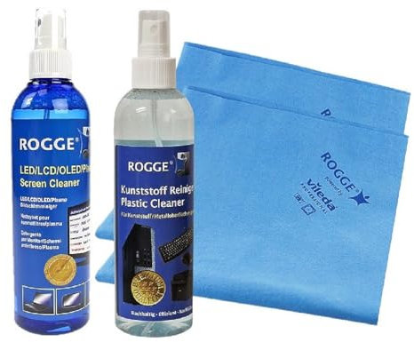 ROGGE PC + Bildschirm Reinigungsset 250ml Screen Cleaner + 250ml Kunststoff/Tastaturreinigung inkl. 2X ROGGE Prof. Microfsertücher
