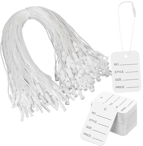 Nezyo 200 Pcs Preisschilder mit Polyesterschnur Preisschilder Hängeetiketten Markierungsetiketten mit Faden 30 x 50 mm Polyesterschnur mit Schnappverschluss zum Anbringen von Etiketten(Weiß)