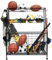 Garage Sports Equipment Organizer,Basketball Football Gear Holder with Baskets and Hooks,Toy Storage Rack with Wheels,Indoor/Outdoor Rolling Sports Ball Storage Cart