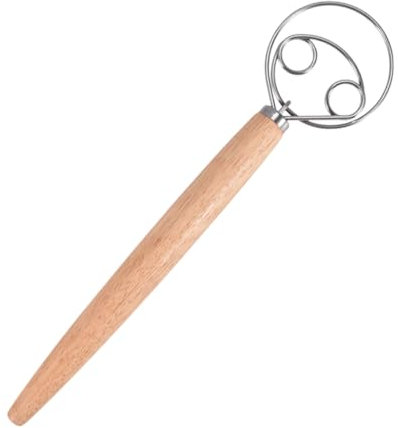 Danish Dough Whisk, 13Inch Dough Whisk Bread Making Tools Kitchen Accessories Stainless Steel Hand Bread Dough Mixer with Wooden Handle for Pastry, Baking Cake, Dessert, Sourdough, Pizza