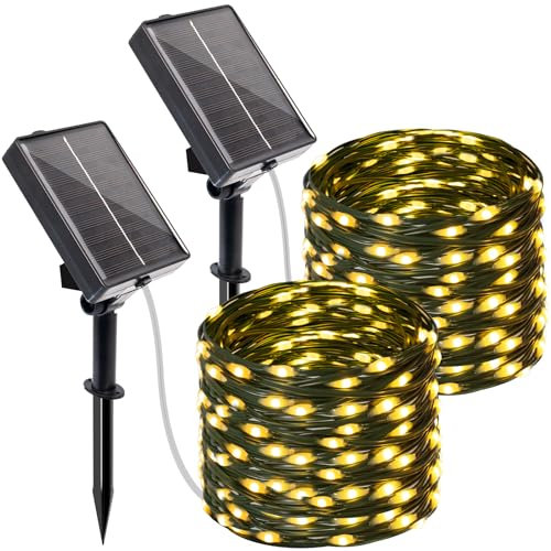 btfarm 2 Stück Solar Lichterkette Aussen mit Timer, 10M 100 LED Lichterkette Außen Solar Wetterfest 8 Modi IP65 Wasserdicht Solarlichterkette Outdoor für Garten Zaun Baum Hof Balkon Deko (Warmweiß)