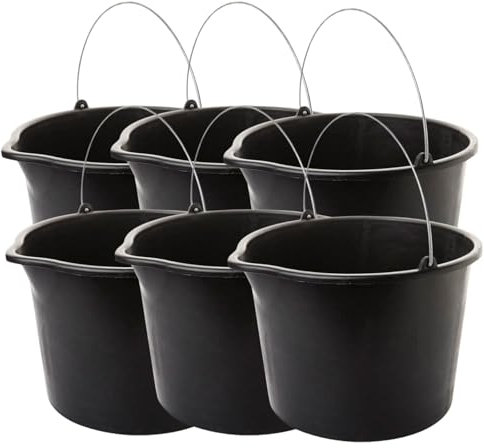 6er Set Baueimer 20L mit Metallbügel, Eimer mit Ausguss, Putzeimer 40 cm Durchmesser, Robust & Vielseitig Made in EU