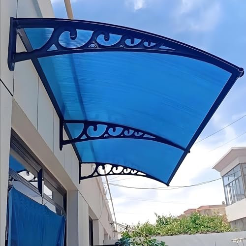 Pensilina Tettoia Per Porta Curve Tendalino Per Finestra, Tettoia Per Porta E Ingresso, Staffe Curve In Alluminio, Tenda Da Veranda Per Esterno,Porta,Garage,Balcone, Facile Installazione(Blue,80x200cm