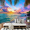 MIATCENRT Papier Peint Panoramique 3D, Tropical Coucher De Soleil, Matériel de Soie, 396x280cm (L×H) Tapisserie Panoramique, Pour Salon Chambre Décoration Murale Océan Nuages Personnalisé Murale