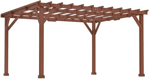 Outsunny Pérgola jardín Exterior 3,3 x 3,8 m pérgola de Madera para Plantas trepadoras, Enredaderas y Flores, cenador de jardín, terraza, Patio, Rojo