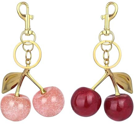 CJAPGJW 2 Stück Pink Und Rot, 11.5 cm Bag Charms, Schlüsselanhänger Kirsche, Taschenanhänger Damen, Anhänger Für Taschen