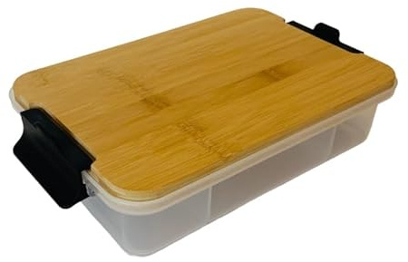 Farberware Snackle Box Bamboo Board and Box, Multi-Purpose Portable Snack Box with 7 Snack Dividers, Rectangle Chopping Board Lid and Black Locking Handles, BPA Free, 20 x 33cm