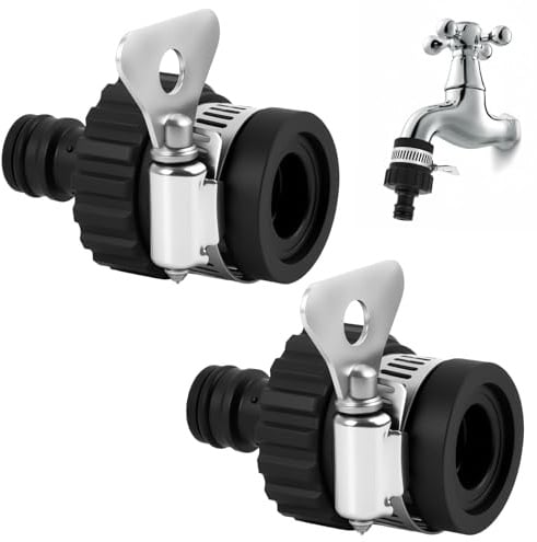 2 Piezas Adaptador de Manguera Universal, Adaptador Grifo Manguera, Conector de Jardín con Abrazadera de Metal y Empalme Seguro, Compatible con Grifos de 14-24 mm, Conexión Rápida y Sin Fugas