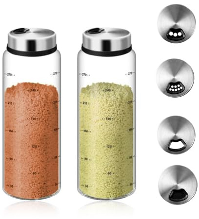 Yadiraom 300 ML Gewürzgläser Mit Drehdeckel: 2 Stück Gewürzgläser, Mit 3 Arten Von Gewürzlöchern, Borosilikatglas Gewürzstreuer, Groß Für Die Küche, Kochen, Grillen Im Freien