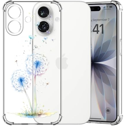 ChoosEU Transparent Hülle für iPhone 17, Blau Löwenzahn | Weich TPU Silikon, Handyhülle mit Blume Muster Motiv für Mädchen, Dünn Case, Stoßfeste Airbag Schutzhülle Durchsichtig Cover